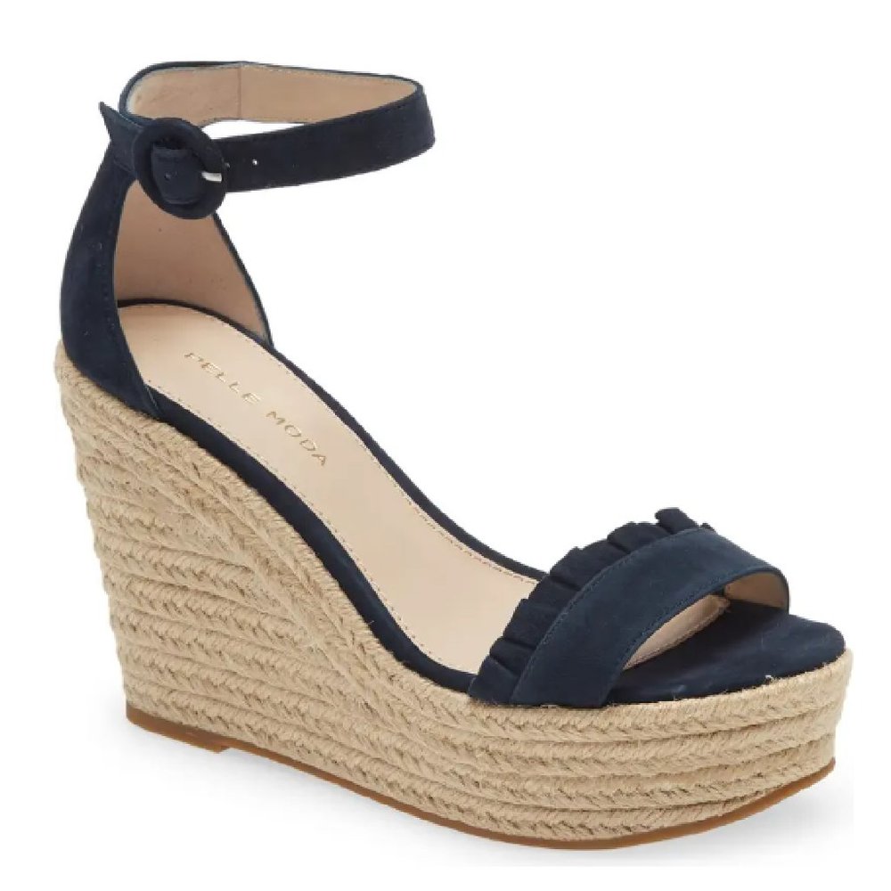 Espadrille Platform Wedge Sandals Size 10 Navy Ankle Strap Dressy Summer NIB